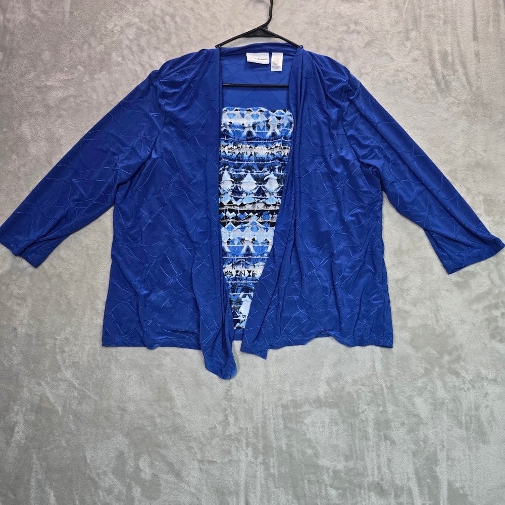 Alfred Dunner Royal Blue 2 Piece Cardigan Set Geometric Print Top Size 2X